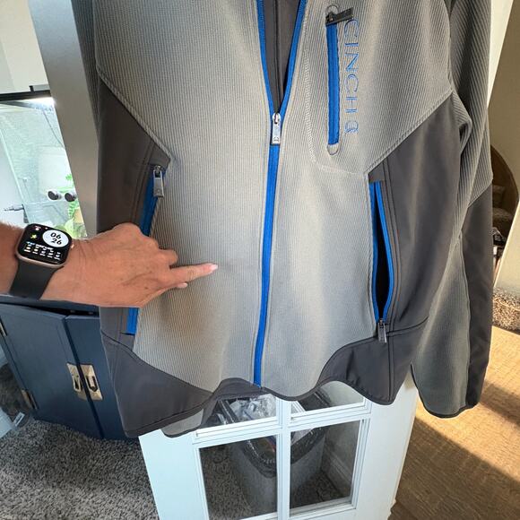 Cinch Softshell Jacket L Gray Blue Full Zip Western Rodeo Performance GORPCORE - Picture 3 of 6